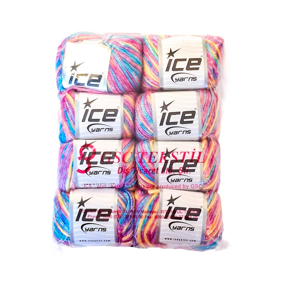 Picasso Pink Blue Yellow 84637 Ice Yarns 50gr 125yds Fuzzy w/ Subtle Sheen Yarn